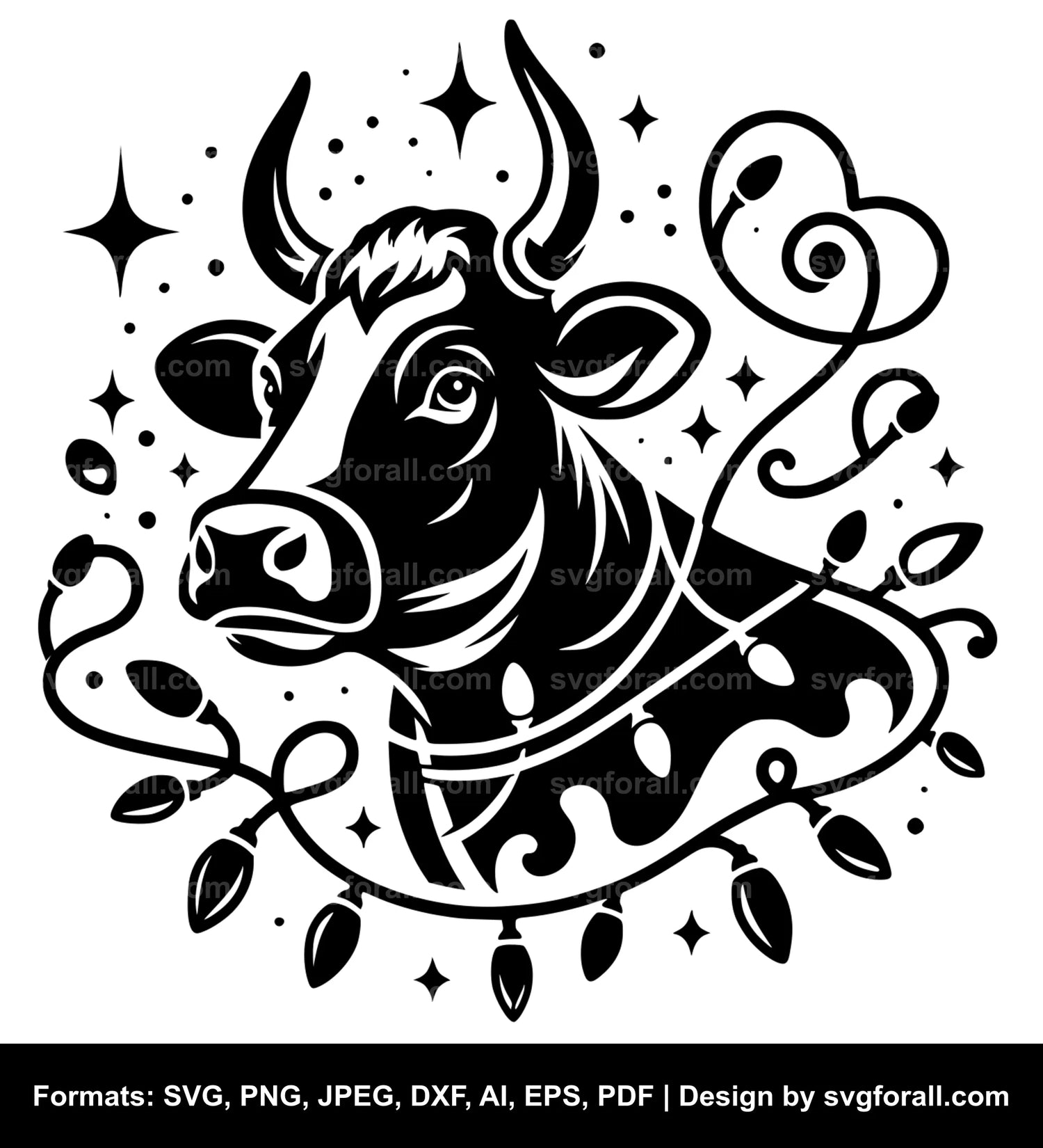 Cow With Christmas Lights SVG Design