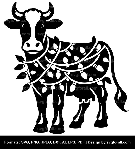 Cow With Christmas Lights SVG File