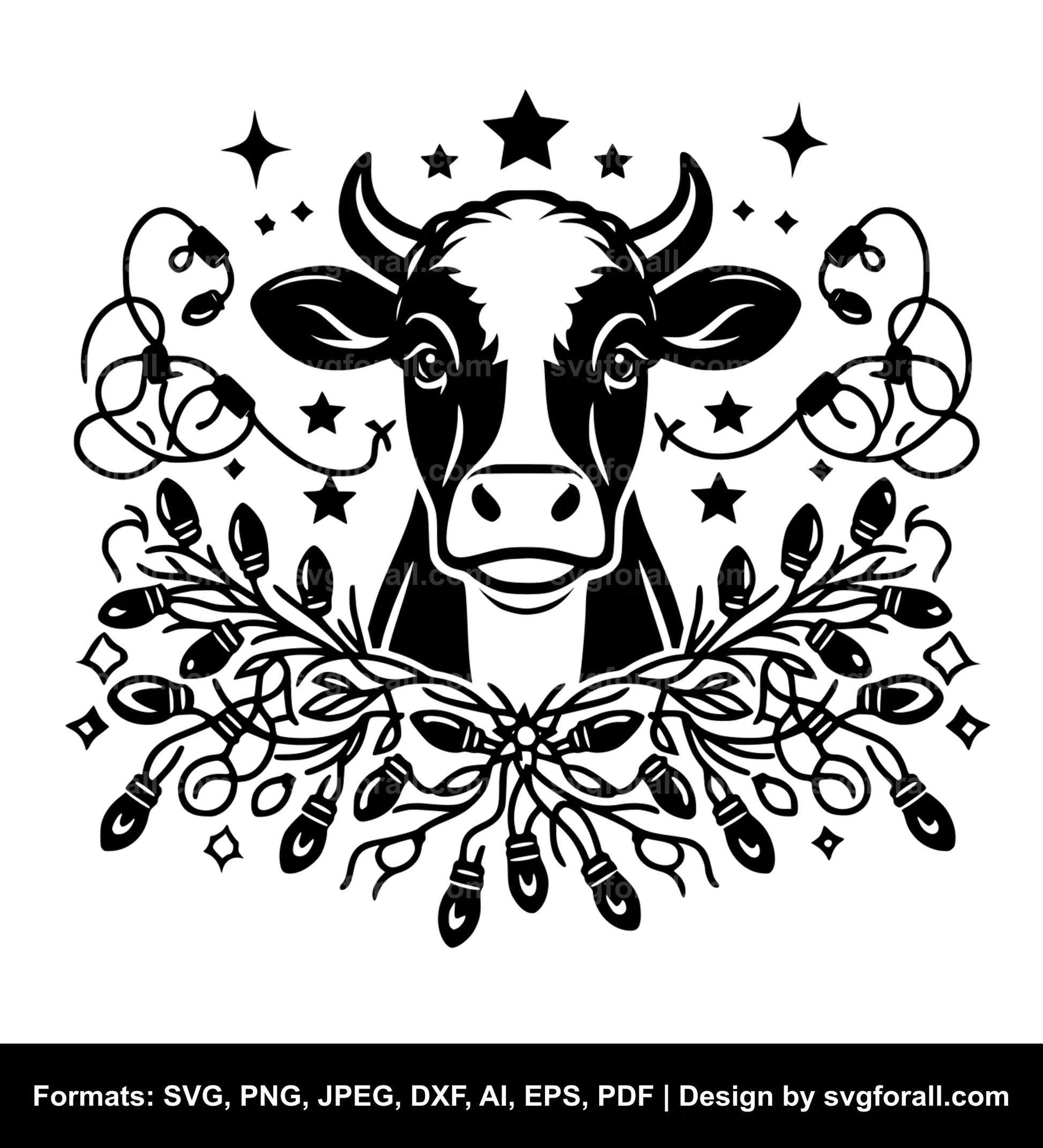 Cow With Christmas Lights Vector SVG