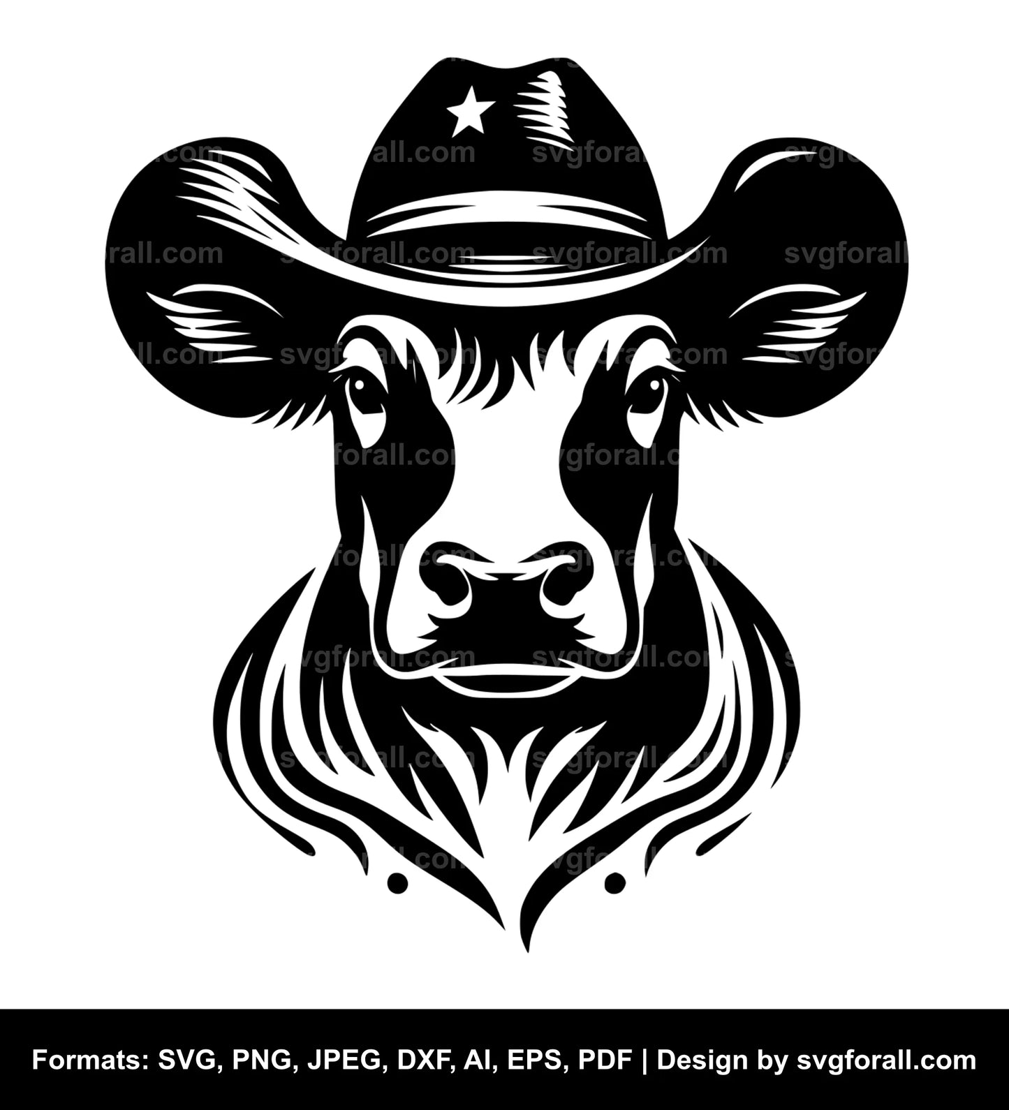 Cow With Cowboy Hat Black SVG