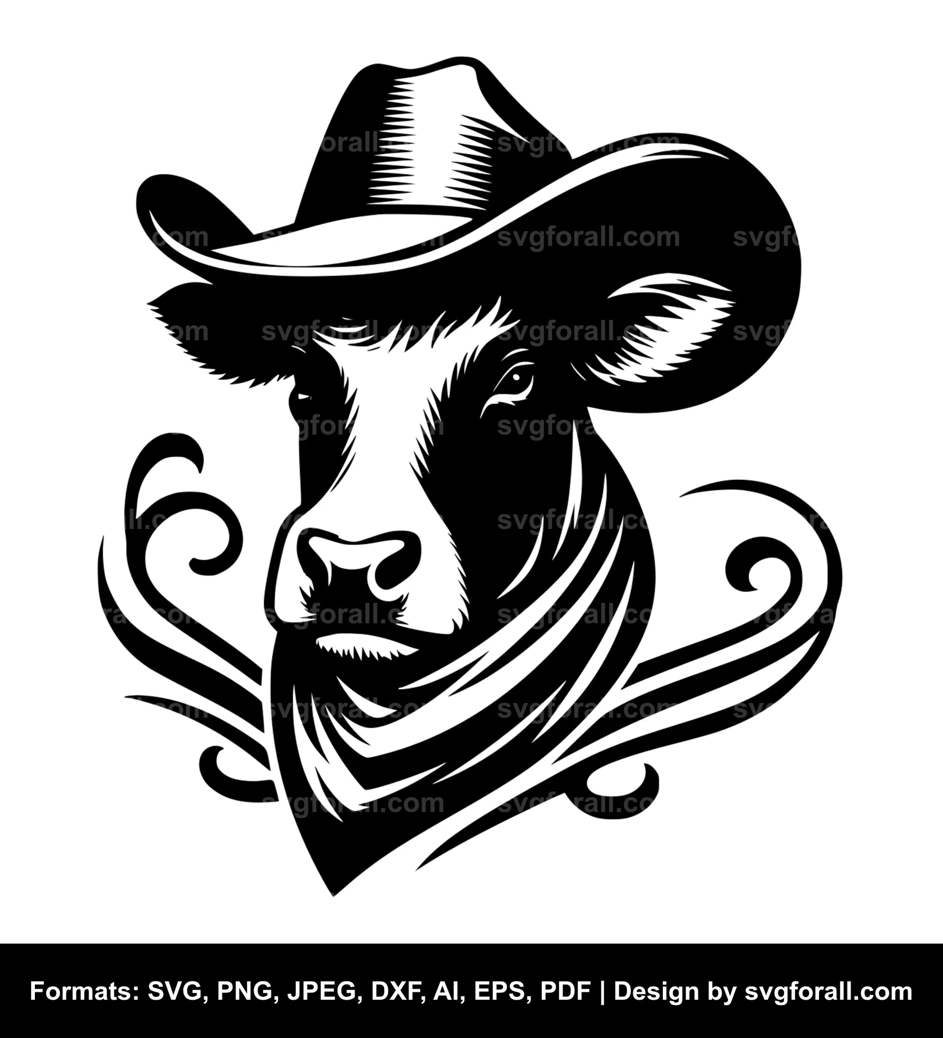 Cow With Cowboy Hat SVG File