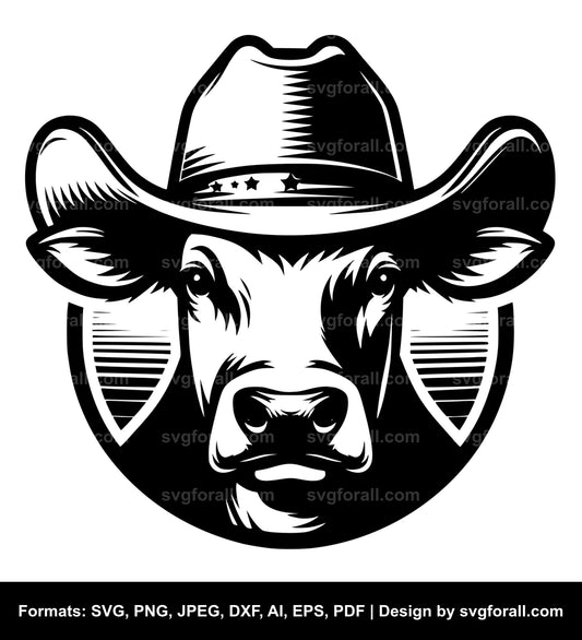 Cow With Cowboy Hat Vector SVG