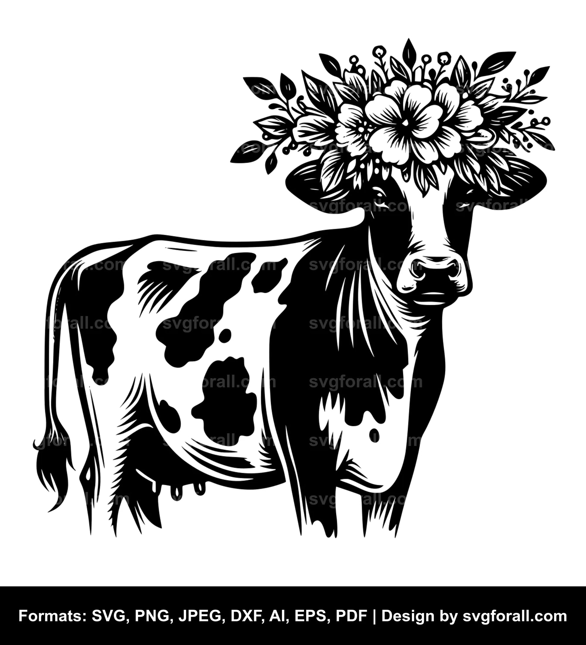 Cow With Flower Crown Cricut SVG