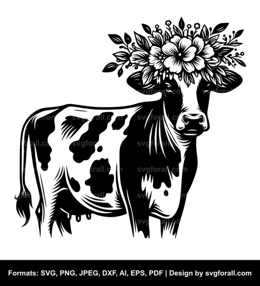 Cow With Flower Crown Cricut SVG