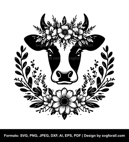 Cow With Flower Crown SVG