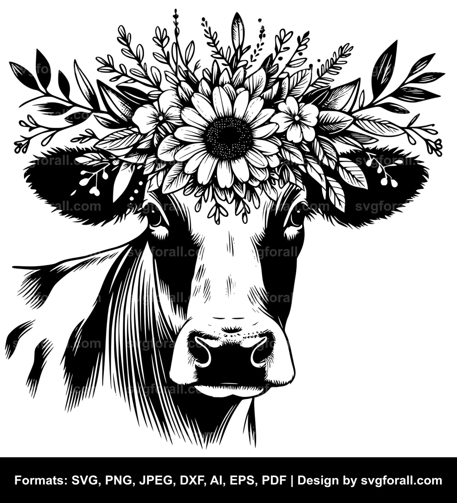 Cow With Flower Crown SVG Design