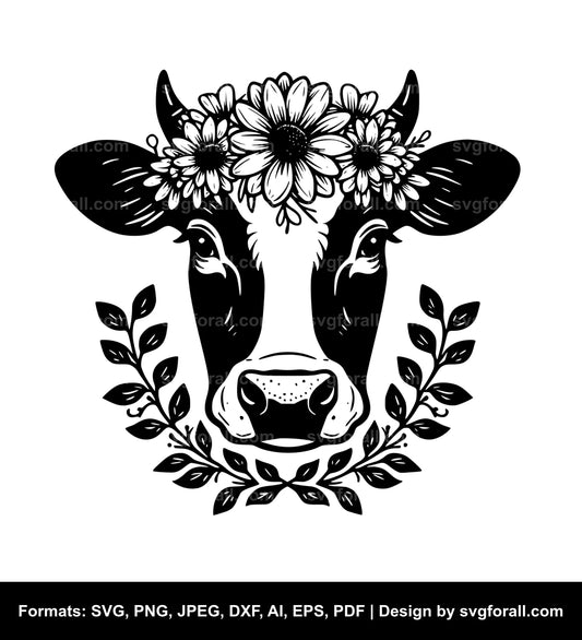 Cow With Flower Crown SVG File