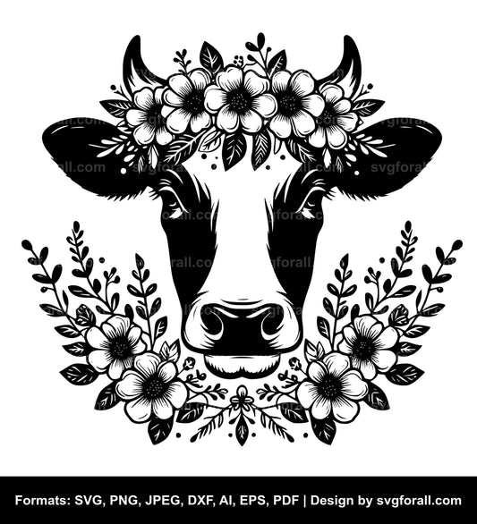 Cow With Flower Crown SVG PNG