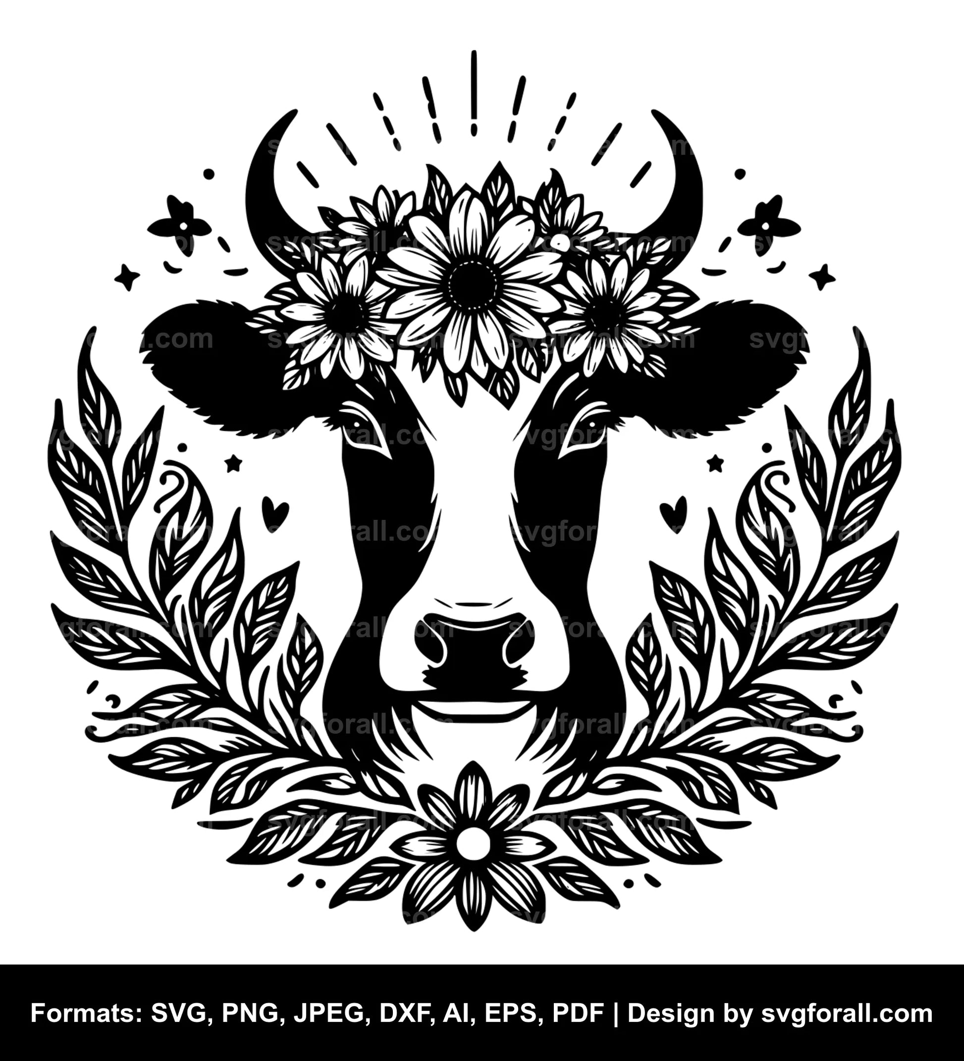 Cow With Flower Crown SVG Vector