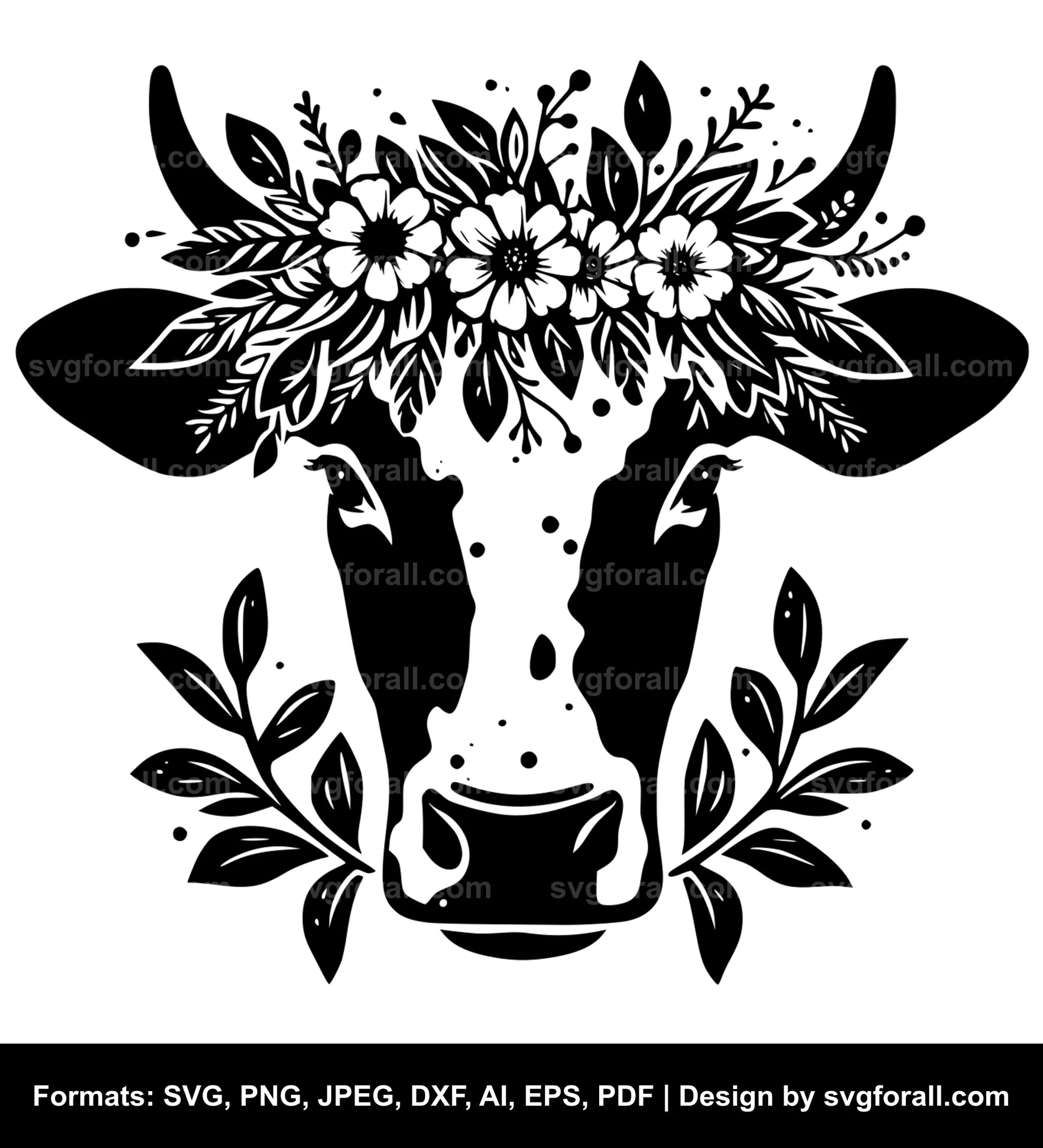 Cow With Flower Crown Vector SVG