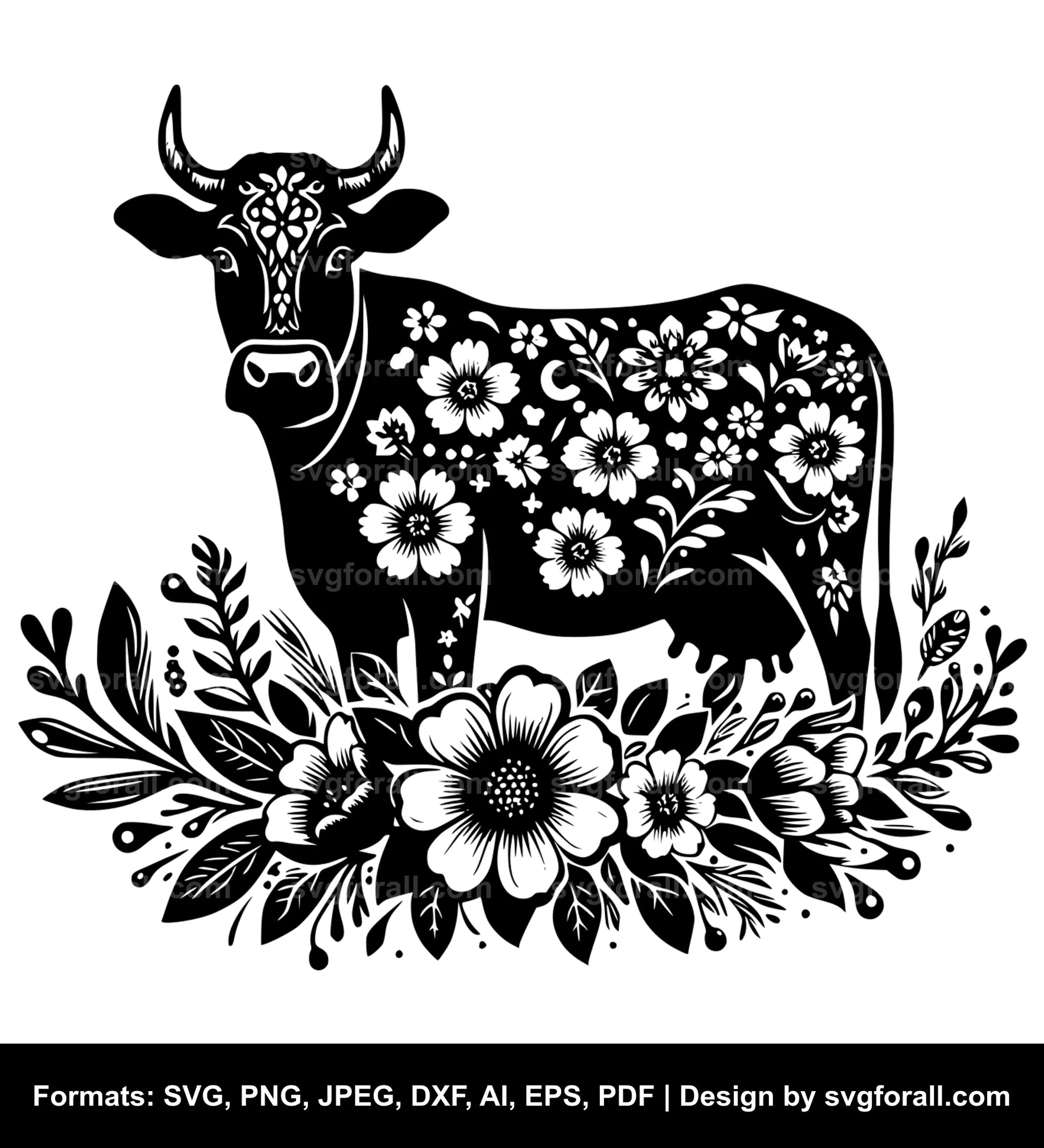 Cow With Flowers SVG