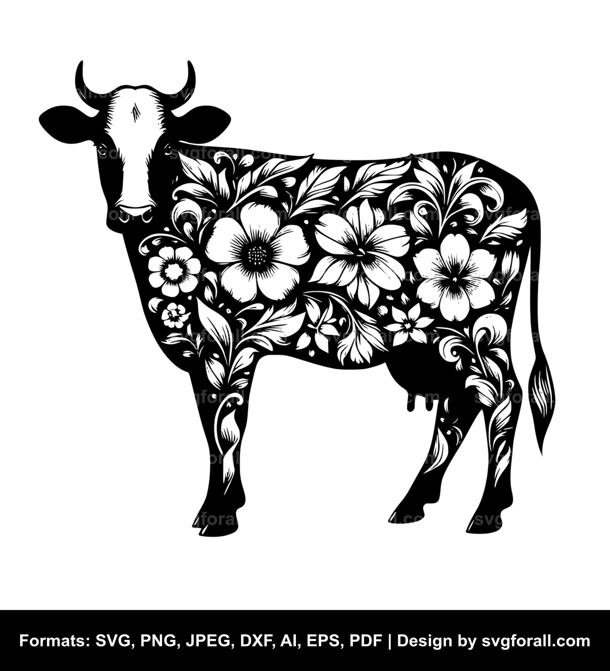 Cow With Flowers SVG File