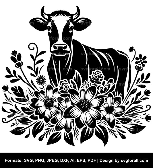 Cow With Flowers SVG PNG