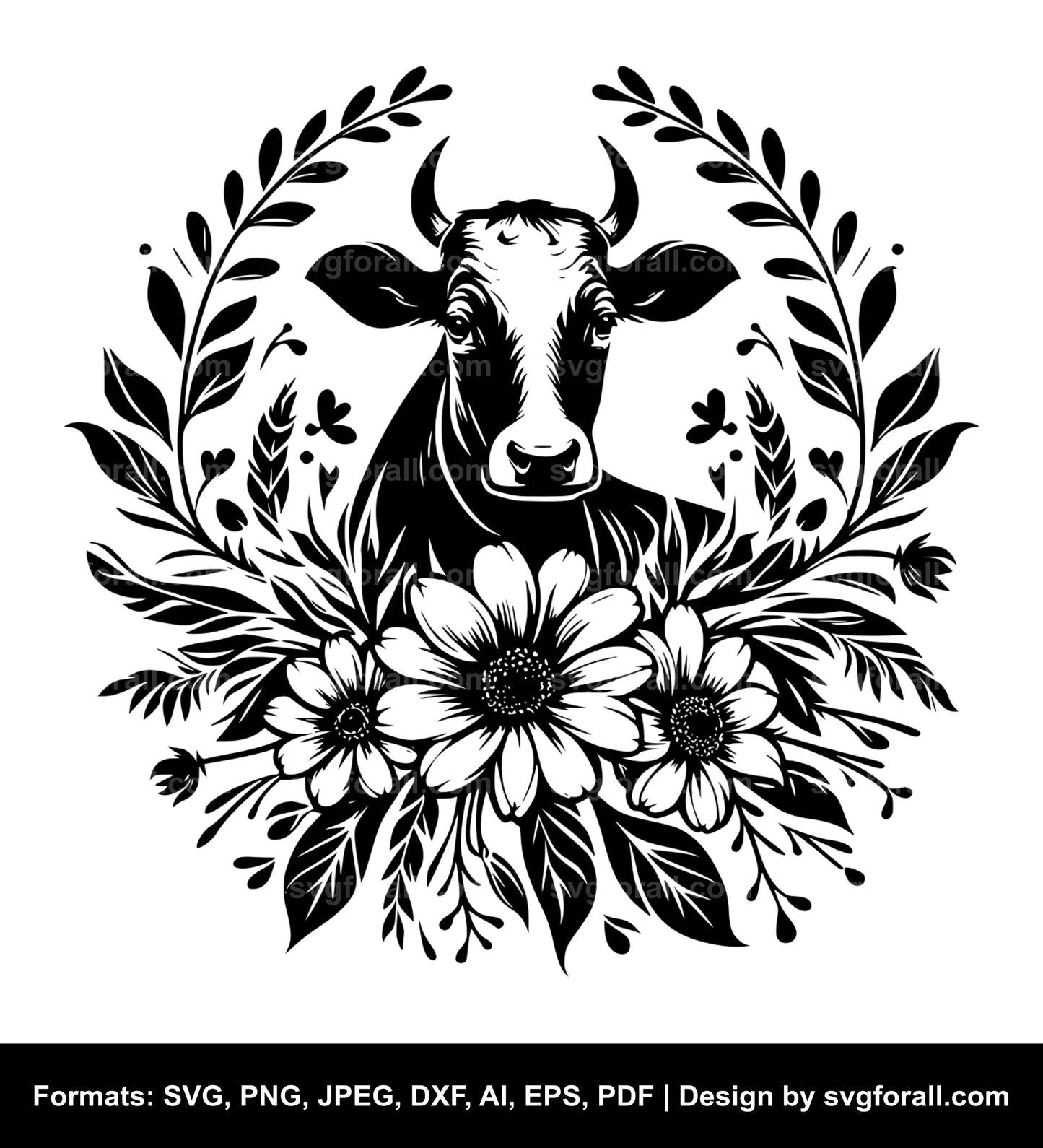 Cow With Flowers SVG Vector