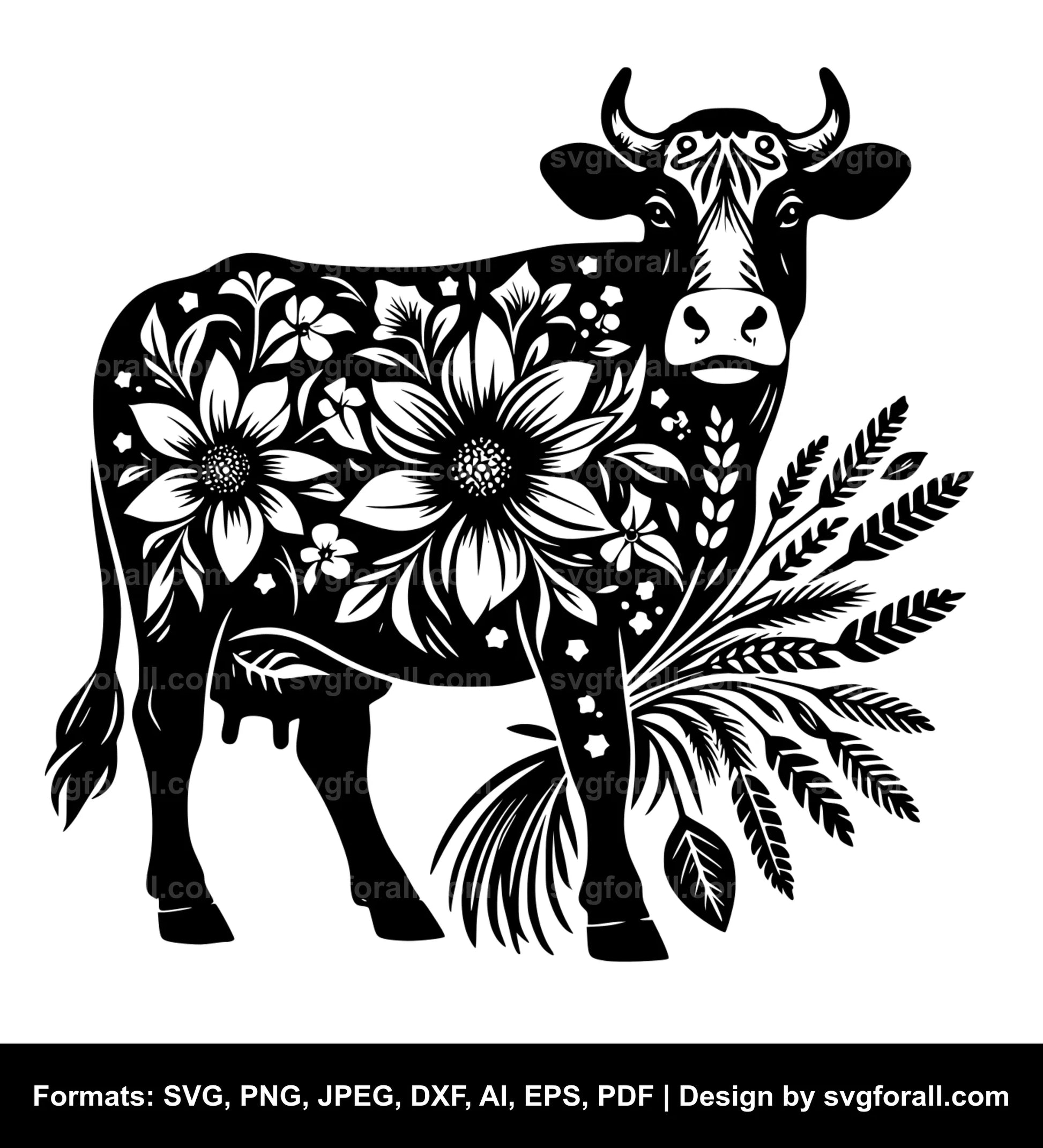 Cow With Flowers Vector SVG