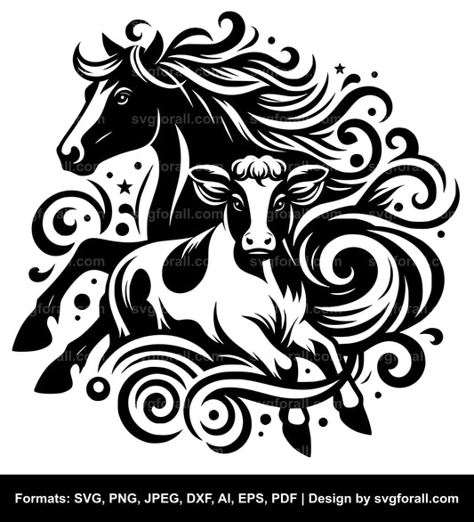 Cow With Horse SVG File