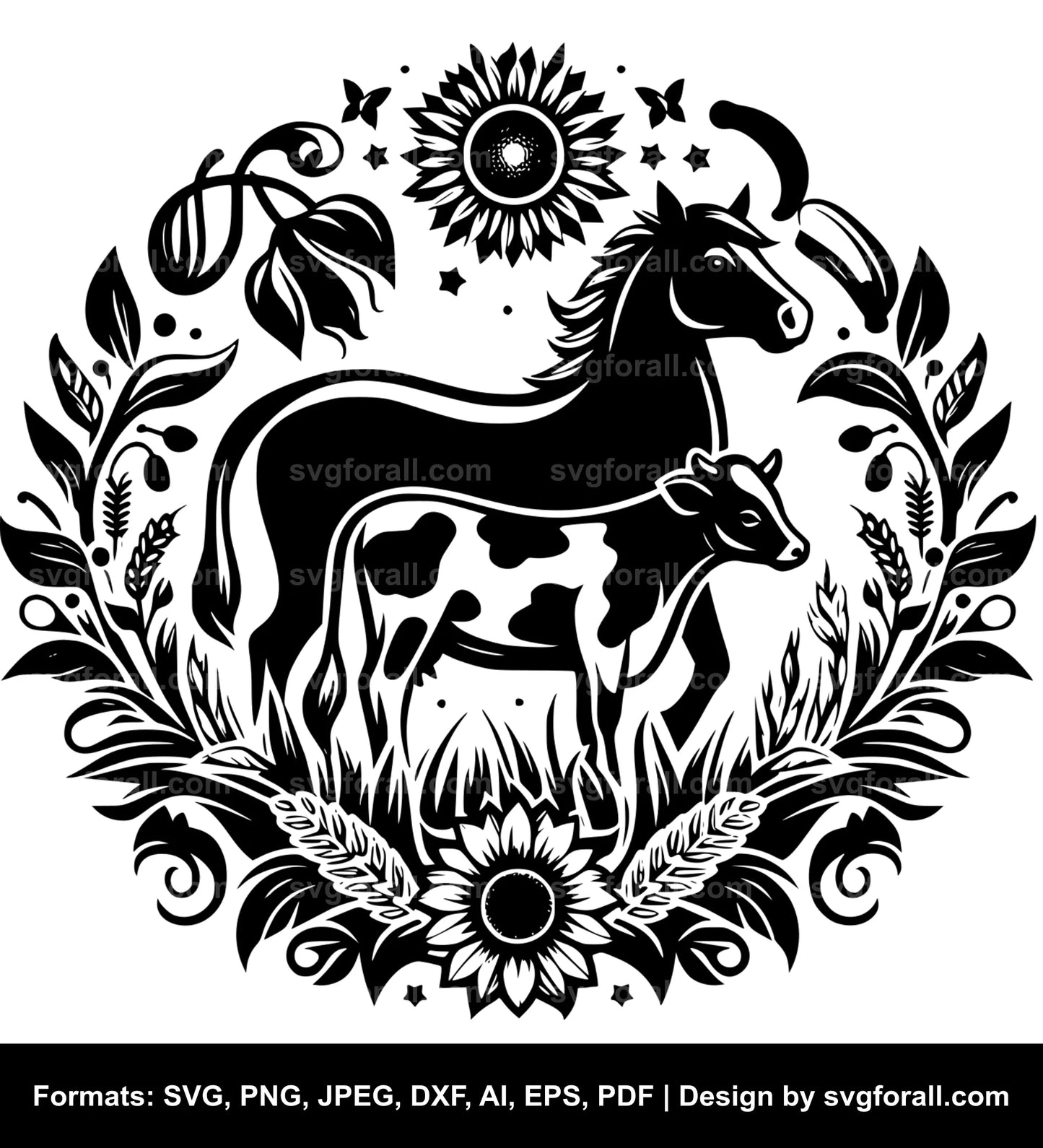 Cow With Horse SVG PNG