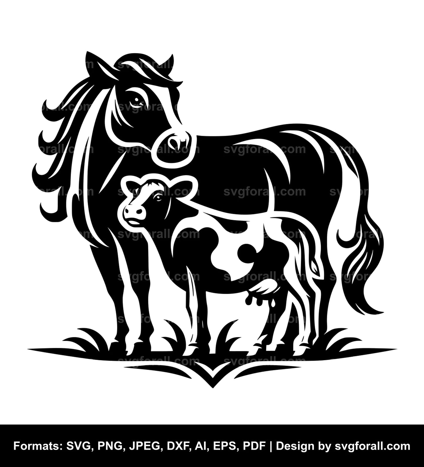 Cow With Horse SVG Vector