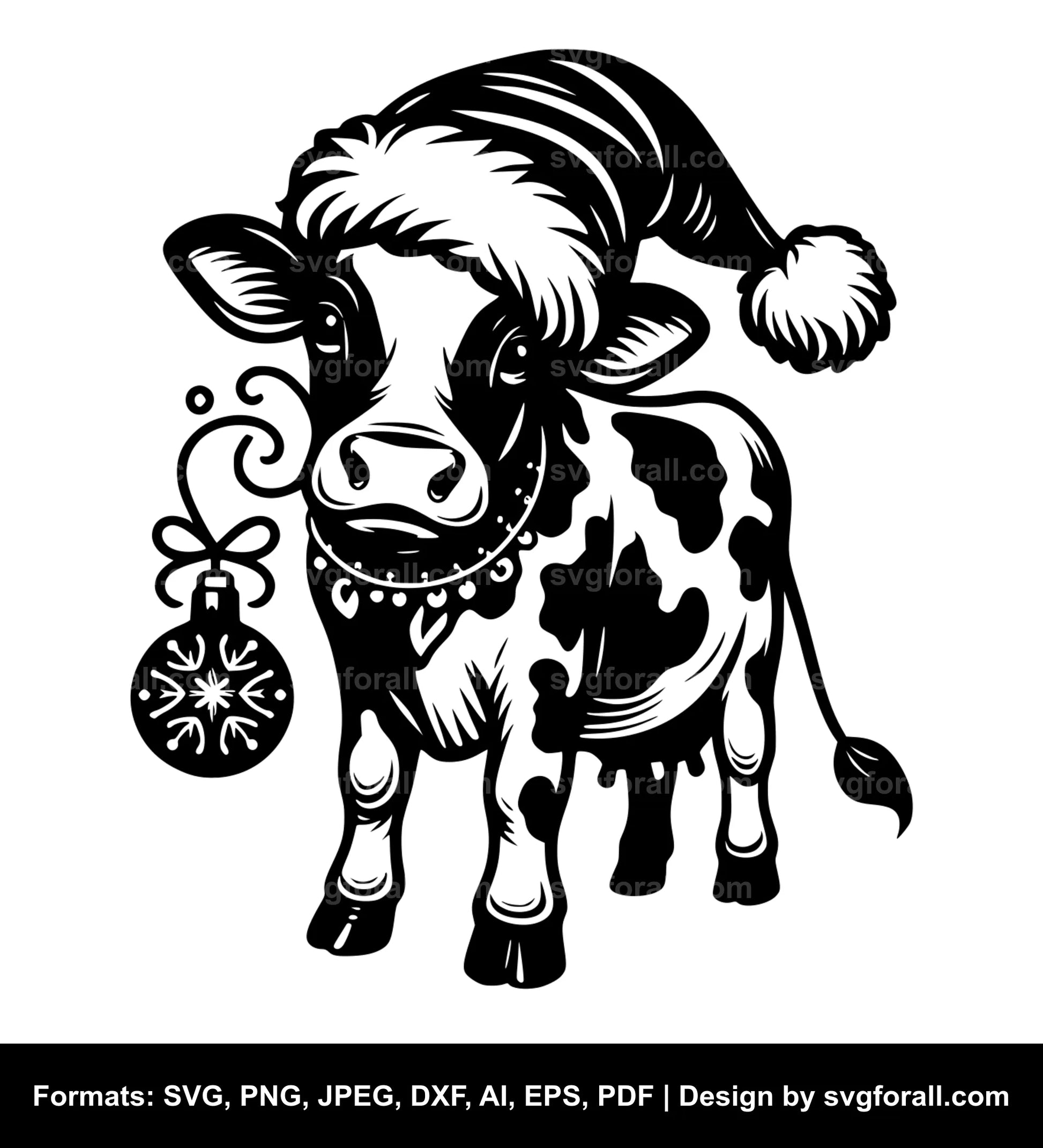 Cow With Santa Hat Black SVG