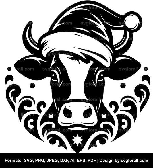 Cow With Santa Hat SVG File