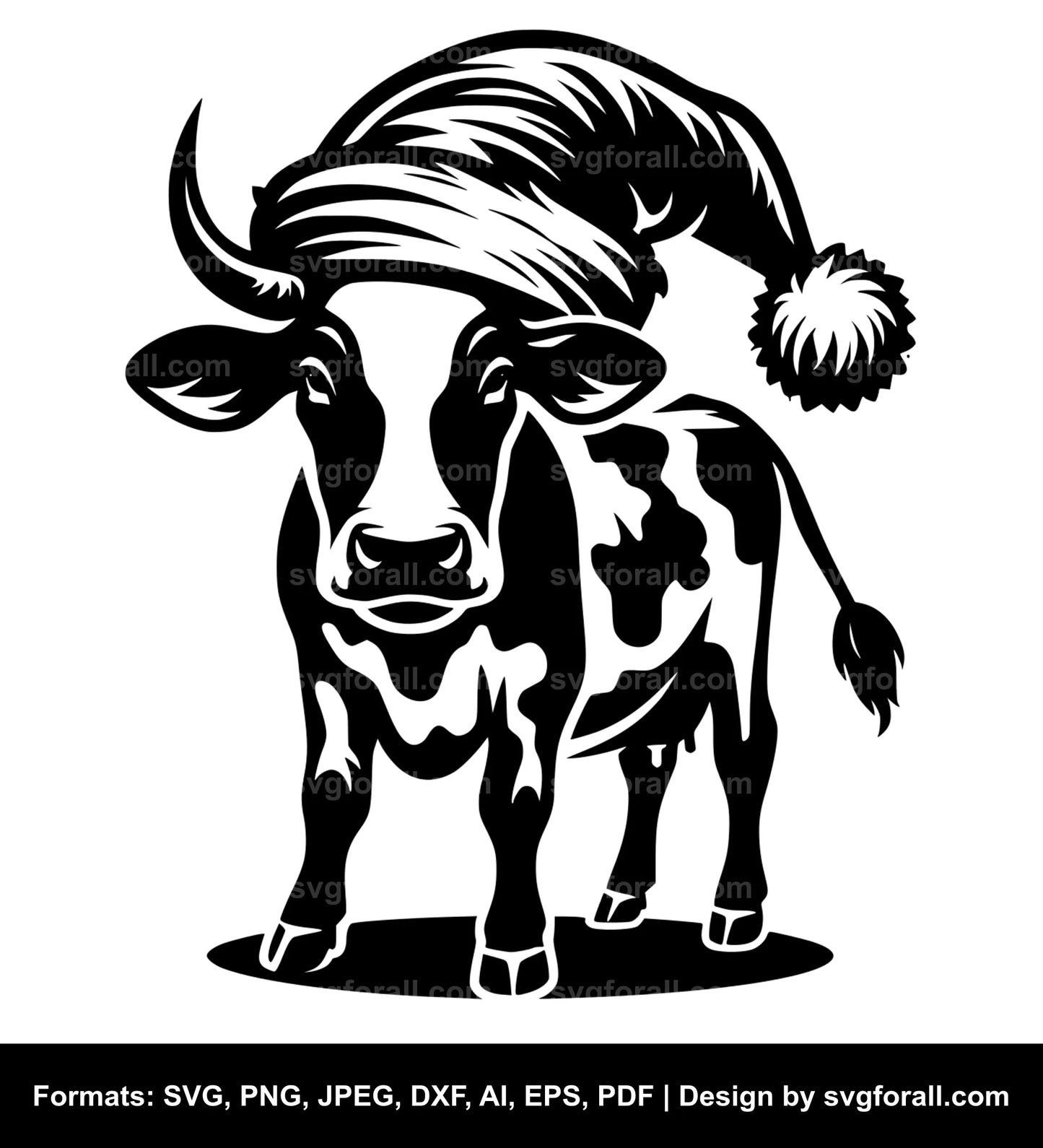 Cow With Santa Hat Vector SVG