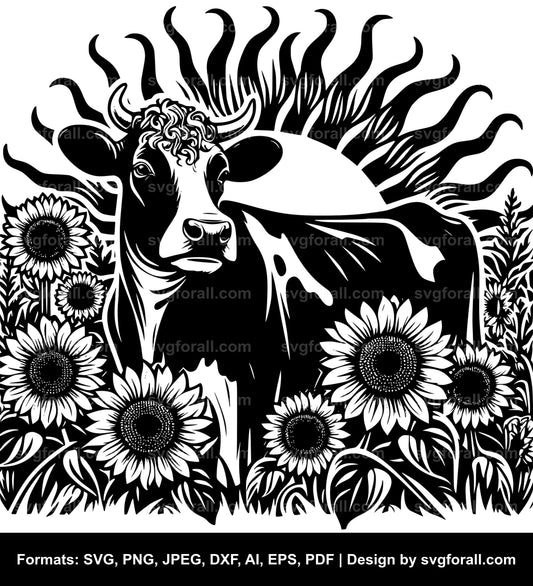 Cow With Sunflowers SVG