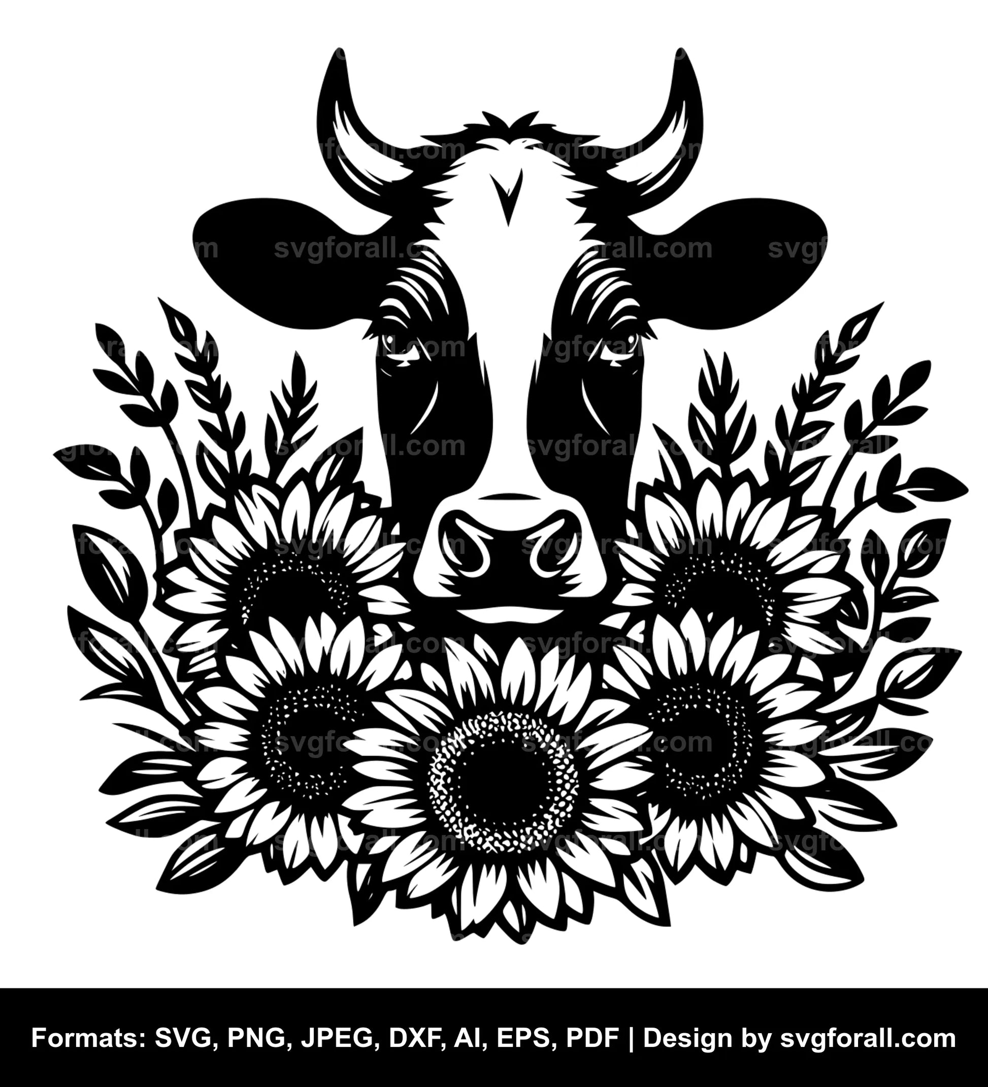 Cow With Sunflowers SVG File