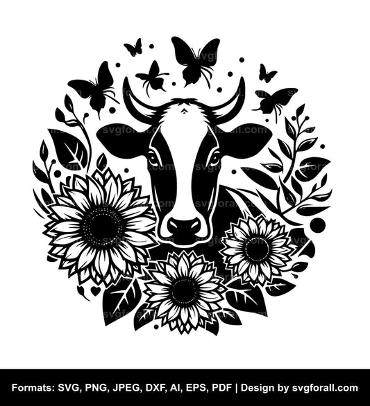 Cow With Sunflowers SVG PNG