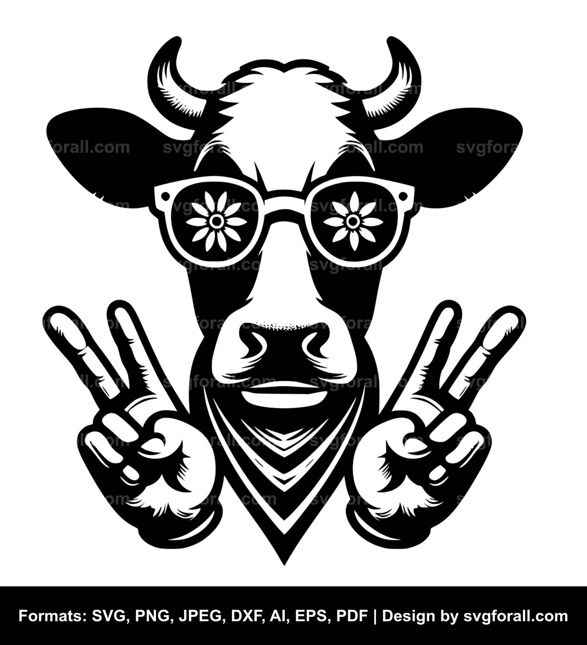 Cow With Sunglasses Black SVG