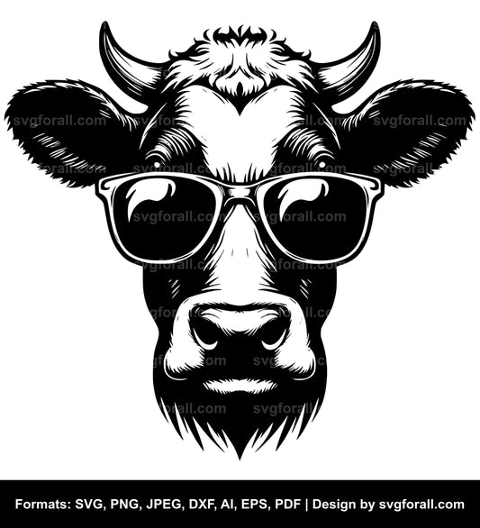 Cow With Sunglasses SVG File