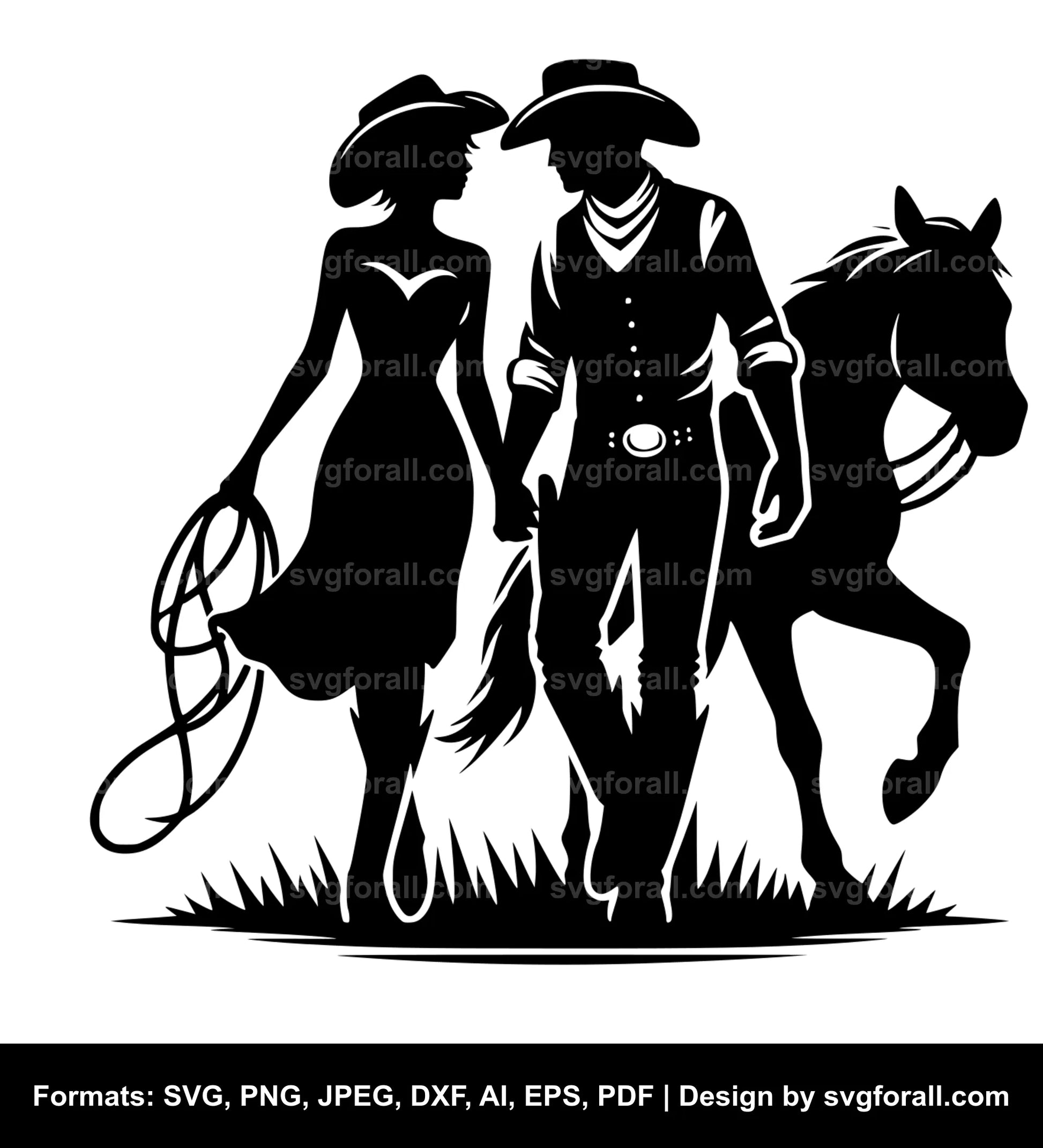 Cowboy Couple Black SVG