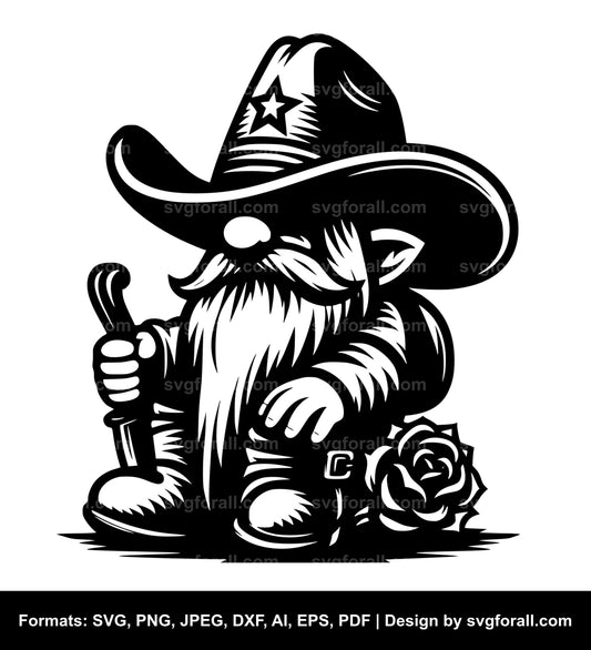 Cowboy Gnome Black SVG