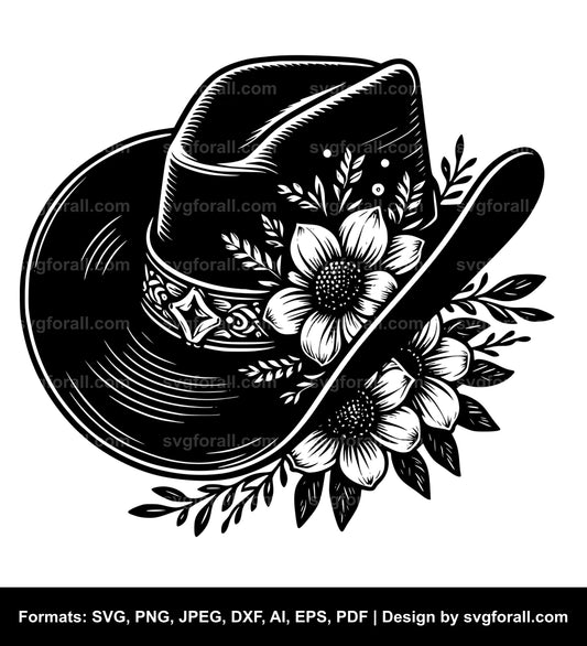 Cowboy Hat With Flowers Black SVG