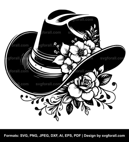 Cowboy Hat With Flowers SVG Design