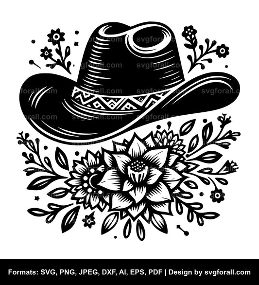 Cowboy Hat With Flowers SVG Vector