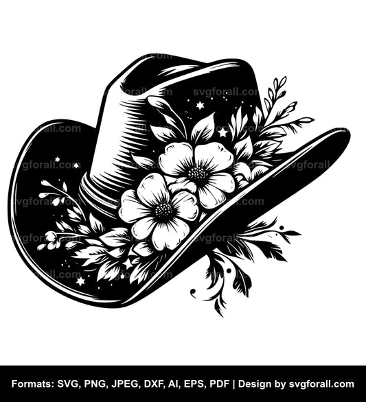 Cowboy Hat With Flowers Vector SVG