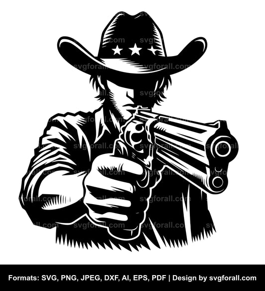 Cowboy Holding Gun Clipart SVG