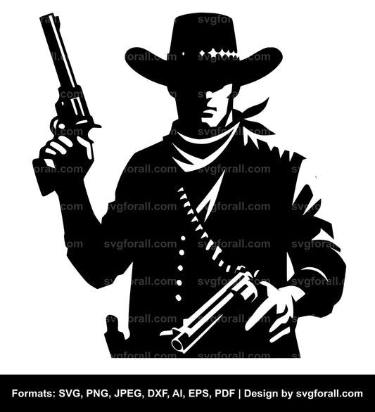 Cowboy Holding Gun SVG Clipart