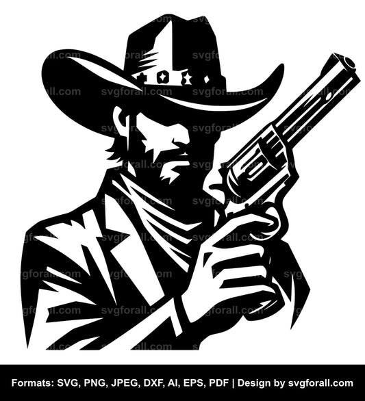 Cowboy Holding Gun SVG Cut Files