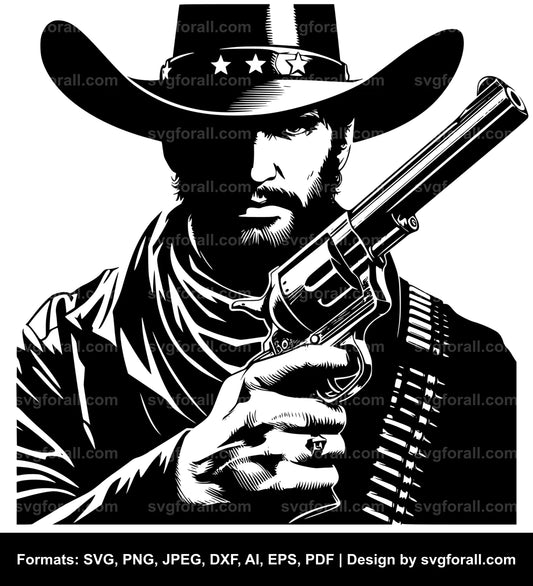 Cowboy Holding Gun SVG Vector File