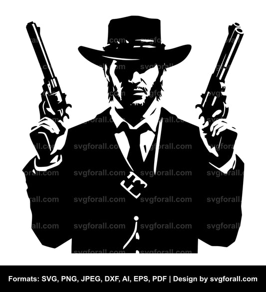 Cowboy Holding Gun Vector SVG