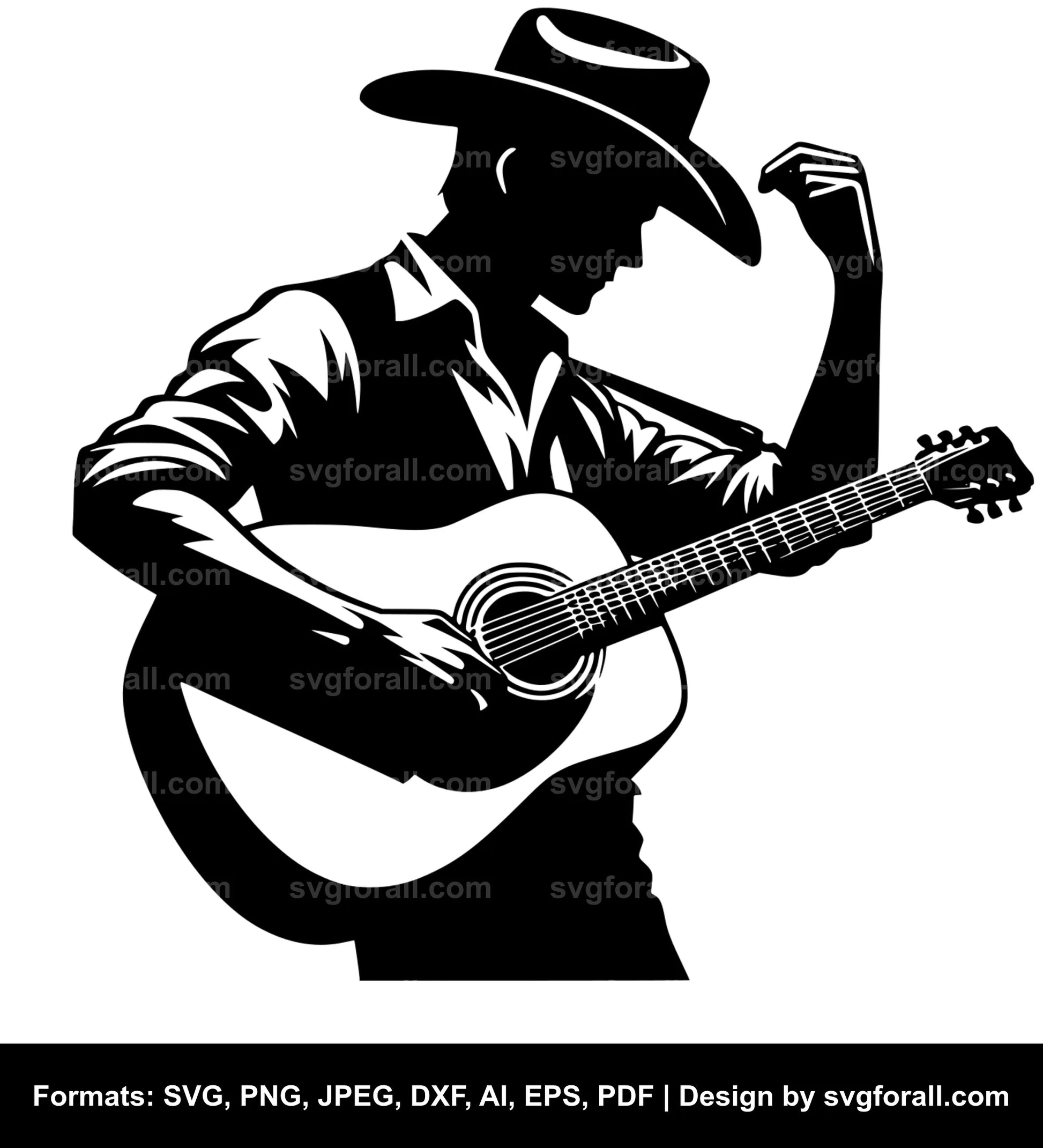 Cowboy Playing Guitar Black SVG