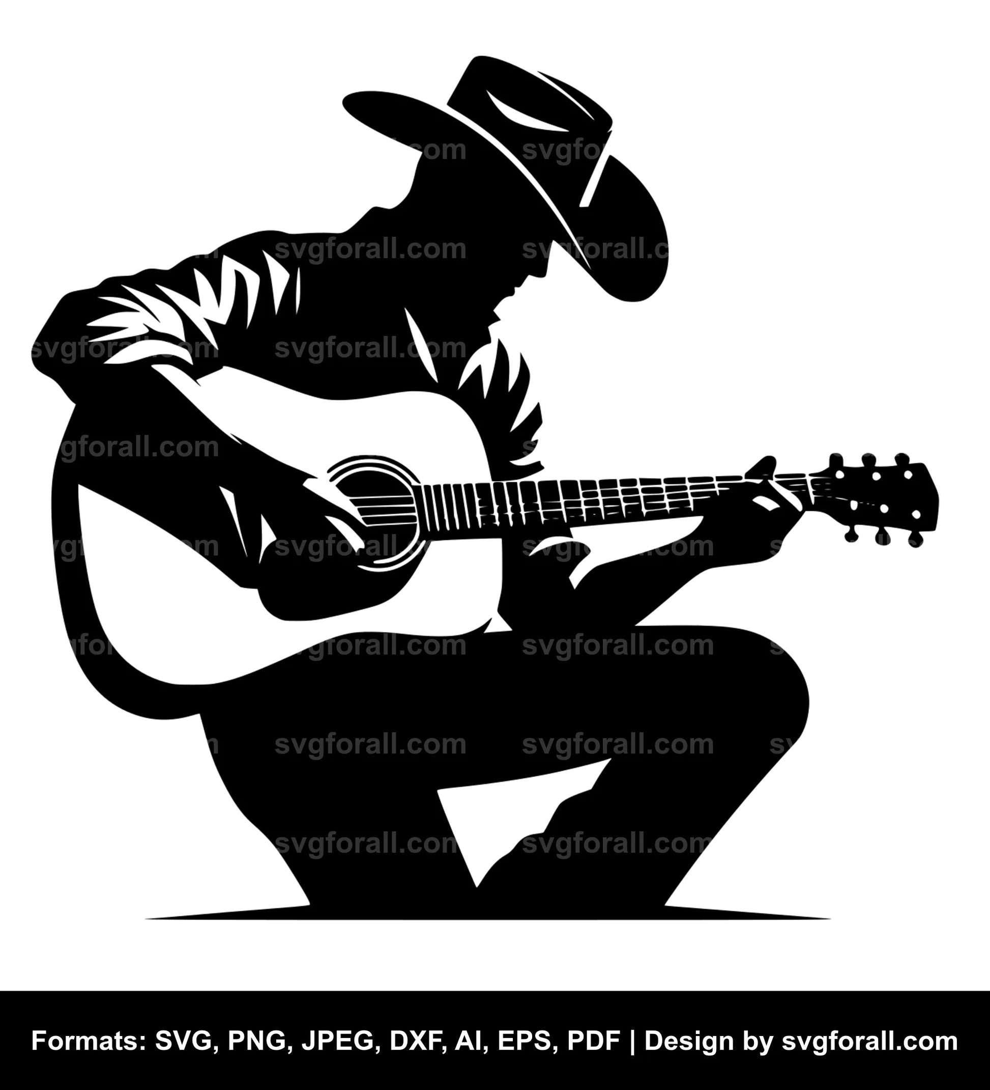 Cowboy Playing Guitar Black SVG PNG