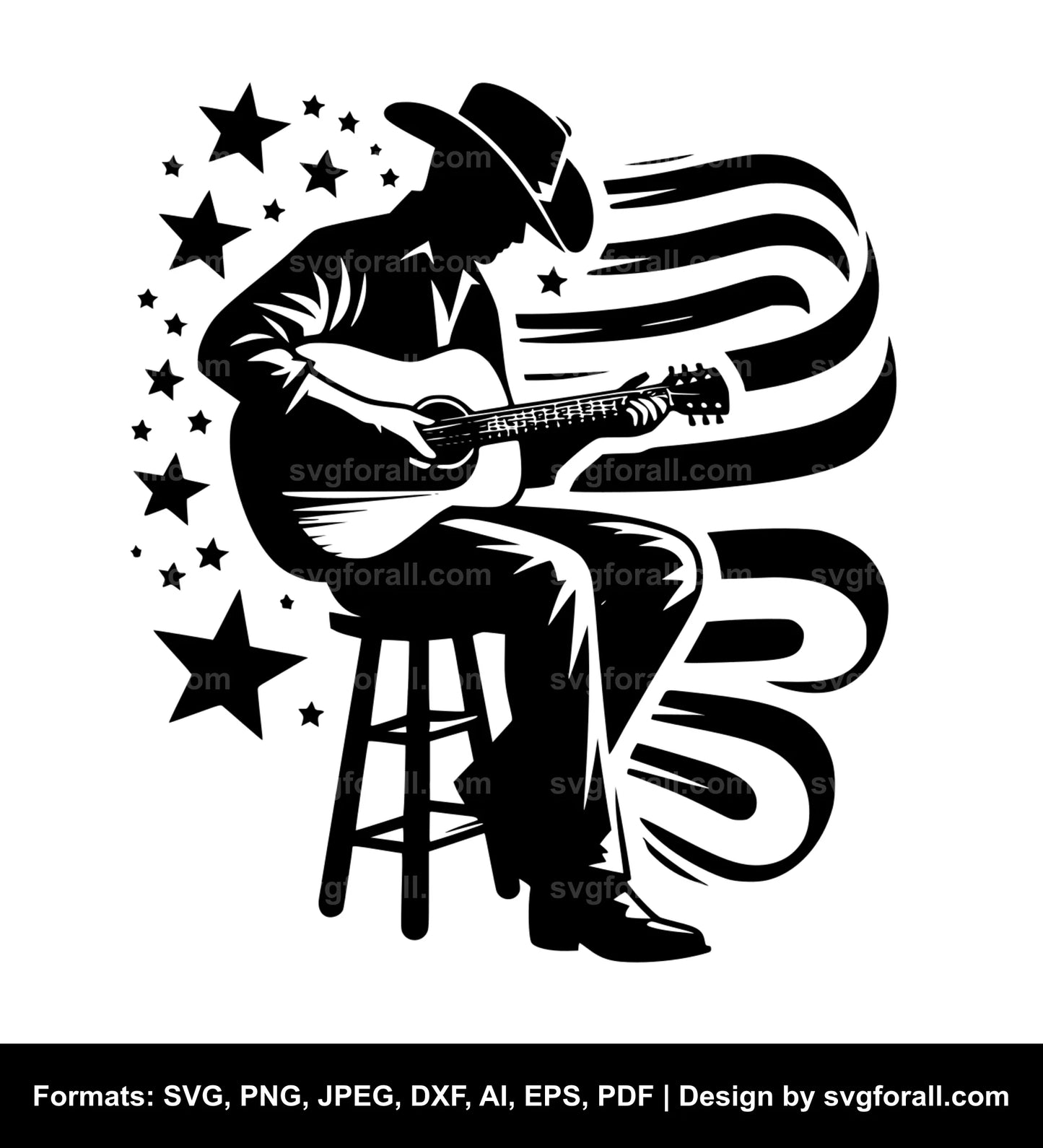 Cowboy Playing Guitar SVG Clip Art