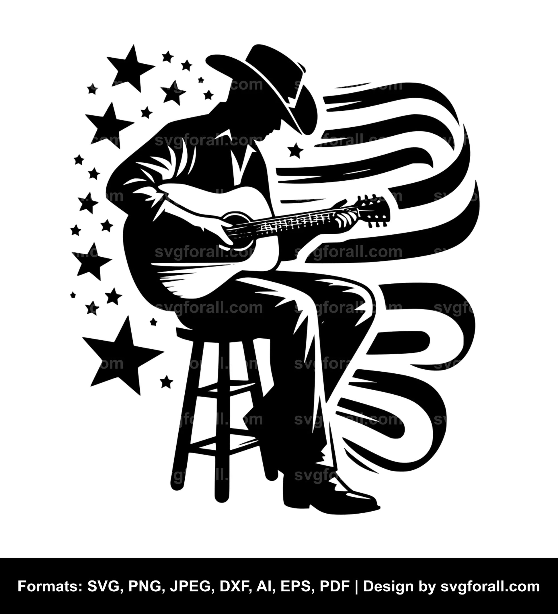 Cowboy Playing Guitar SVG Clip Art