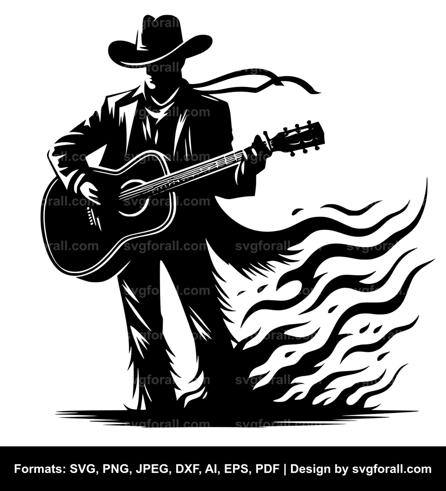 Cowboy Playing Guitar SVG Clipart