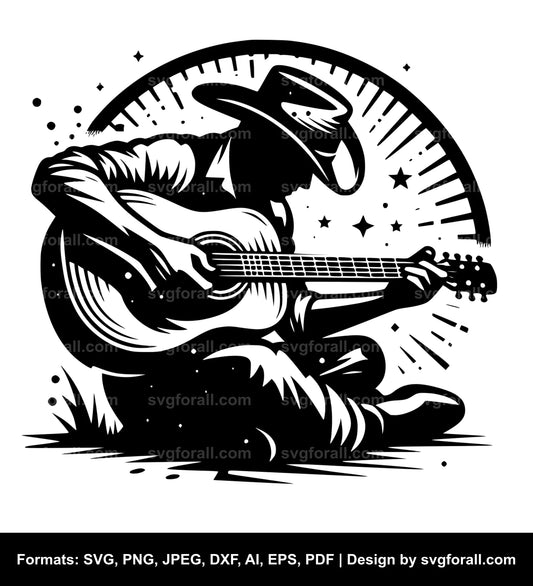 Cowboy Playing Guitar SVG Cut File