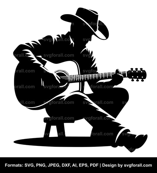 Cowboy Playing Guitar SVG Design