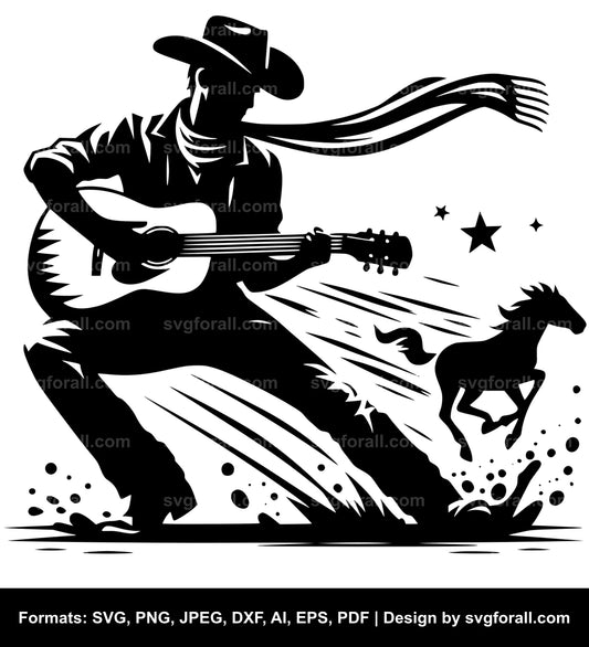 Cowboy Playing Guitar SVG For Cricut