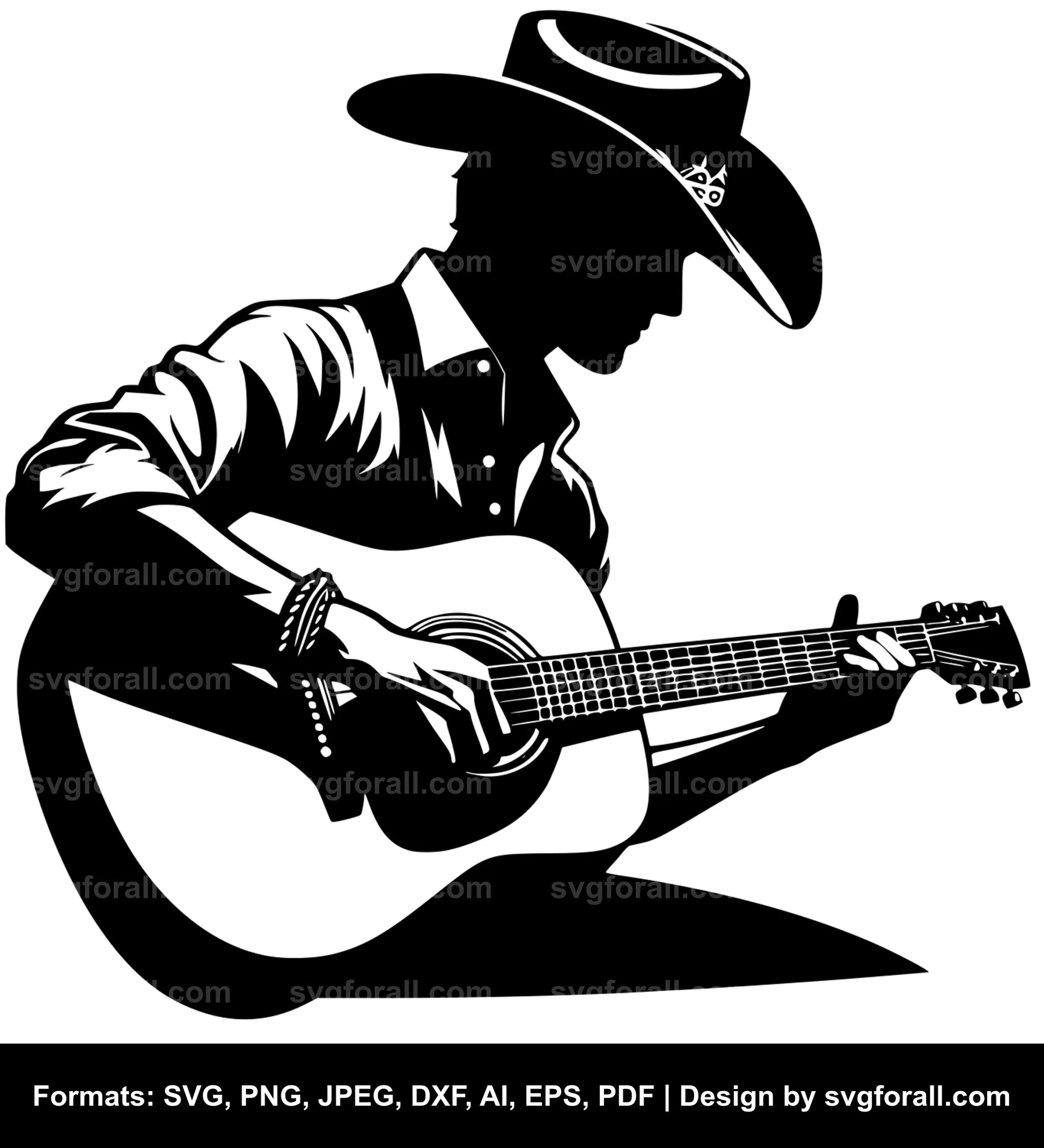 Cowboy Playing Guitar SVG Illustration